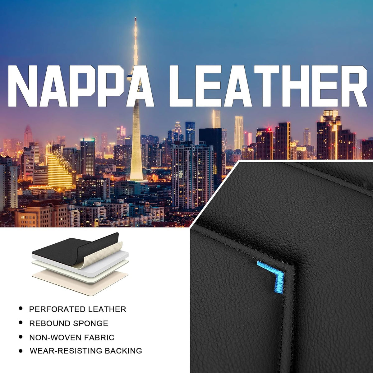 Car Seat Covers for Chrysler Pacifica 2004-2025, Stylish Sport Seat Cover, Premium Nappa Leather Car Seat Cover. Automobile Seat Covers Sets.(Luxury 5 Seats/Black Blue)