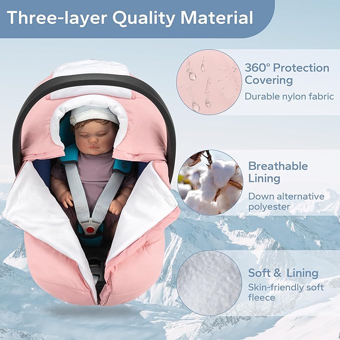 SERAPHY Car Seat Cover Baby Winter Carseat Cover for Babies, Universal Warm Infant Car Seat Canopy & Stroller Covers Accessories for Newborn Boy Girl Essentials, Pink Thick Winter