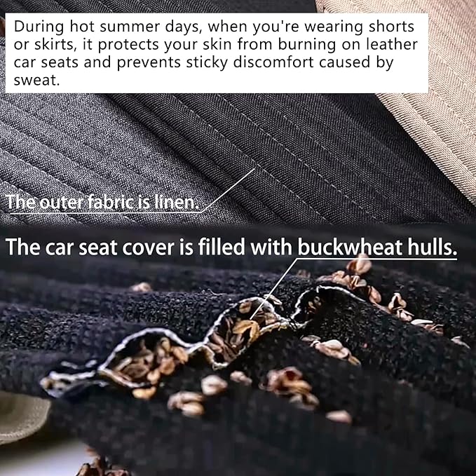 Suninbox Car Seat Covers Universal Car Seat Covers Pads Mat,Buckwheat Hull Bottom Seat Covers for Cars,Cooling Seat Covers Breathable Comfortable Ventilated (Beige Front Seat)