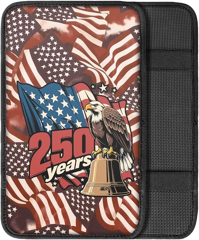 Dreaweet 250th Anniversary Car Center Console Cover Universal Fit Bald Eagle Liberty Bell Print Center Console Armrest Cover Scratch & Wear Resistant Arm Rest Cover for Car Truck SUV Sedan