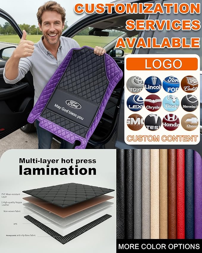 All-Weather car Floor MATS-Suitable for 99% of car Models,Leather car mat, offering Personalized Embroidery and Multiple Color Options,Provide Protection for car Rug (Beige)
