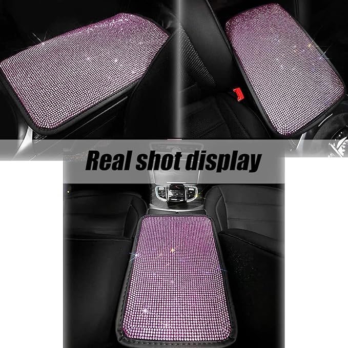 ZKFAR Pack-1 Bling Car Armrest Cover, 8.66" x 11.81" Cute Charming Auto Center Console Protective Cover, Luster Crystal Rhinestone Car Arm Rest Cushion Pad (Pink)