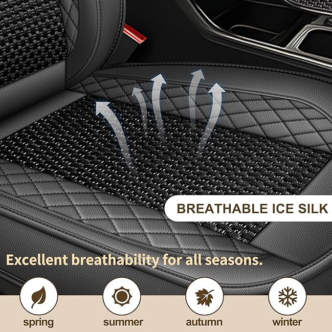 TTX LIGHTING for Kia Rio 2013-2023 Car Seat Covers, Breathable Ice Silk & Leather Seat Protector, Cool & Anti-Sweat for Long Driving, Airbag Compatible, 5 Seats Full Set (Black&Gray)