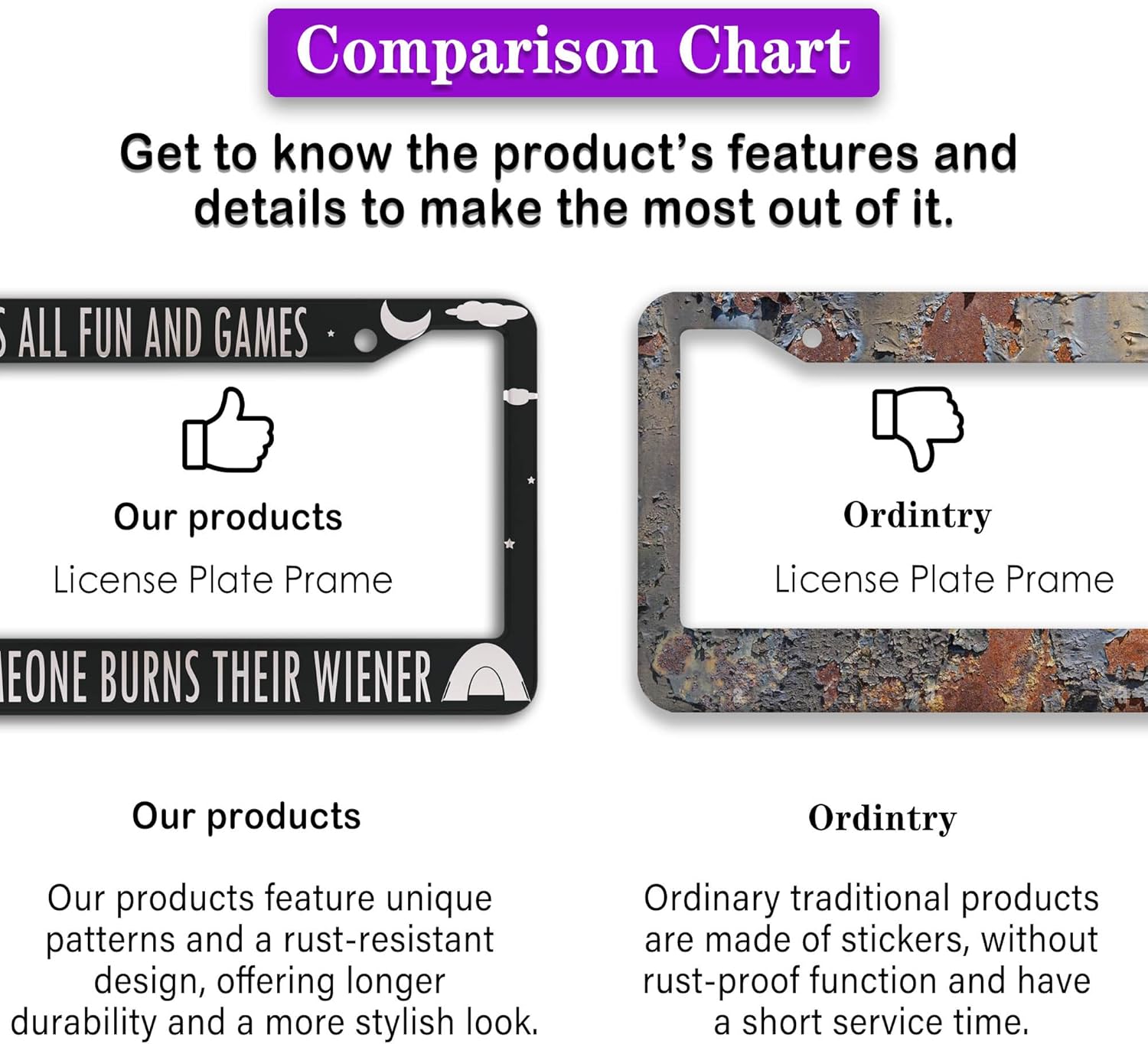License Plate Frames License Plate Covers It’s All Fun and Games Until Someone Burns Their Wiener Camping Aluminum Metal Car Accessory 2 Pack with Screw Covers Set