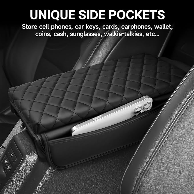 Center Console Armrest Cover for Ford Bronco 2021 2022 2023 2024 2025 2/4 Door with PU Leather Side Pockets Center Console Cover Pad Cushion Interior Accessories Arm Rest Prevent Scratching
