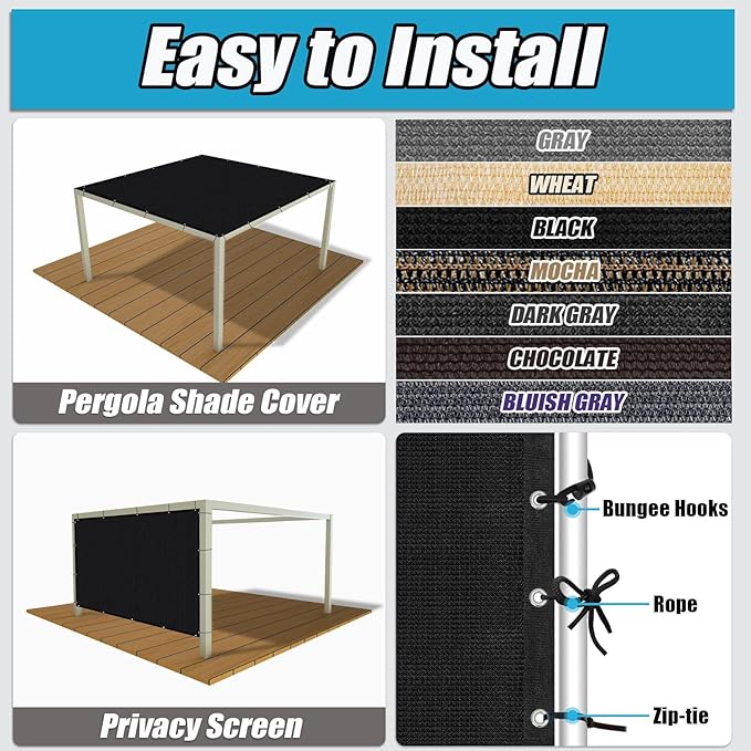 Amagenix 90% Sun Shade Cloth with Grommets, 3' x 6' Pergola Replacement Shade Cover Canopy Privacy Screen for Outdoor Patio Garden, Black (We Customized)