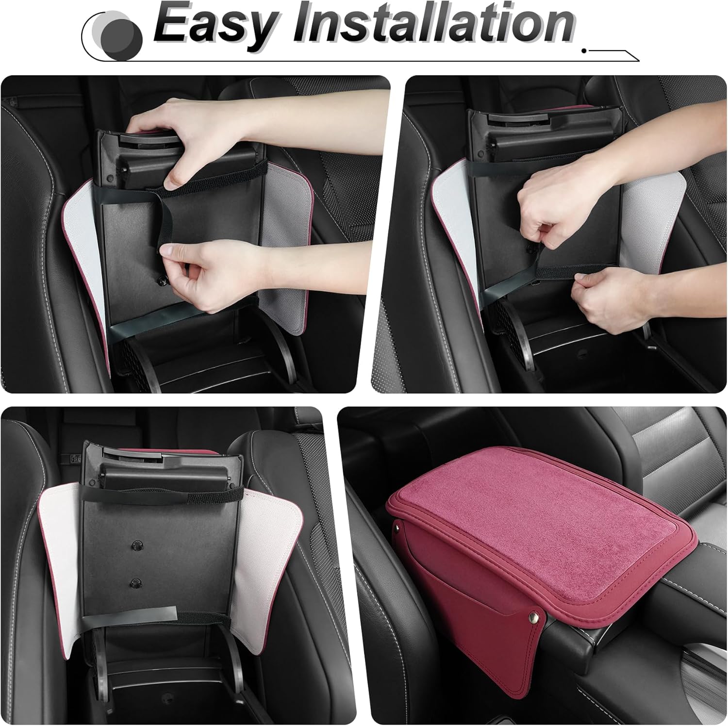 SINGARO Car Leather Center Console Cover with 2 Storage Bags, Universal Furry Fluffy Car Armrest Seat Box Pad, Comfortable Car Interior Accessories, Fits for Most Vehicles (Red)