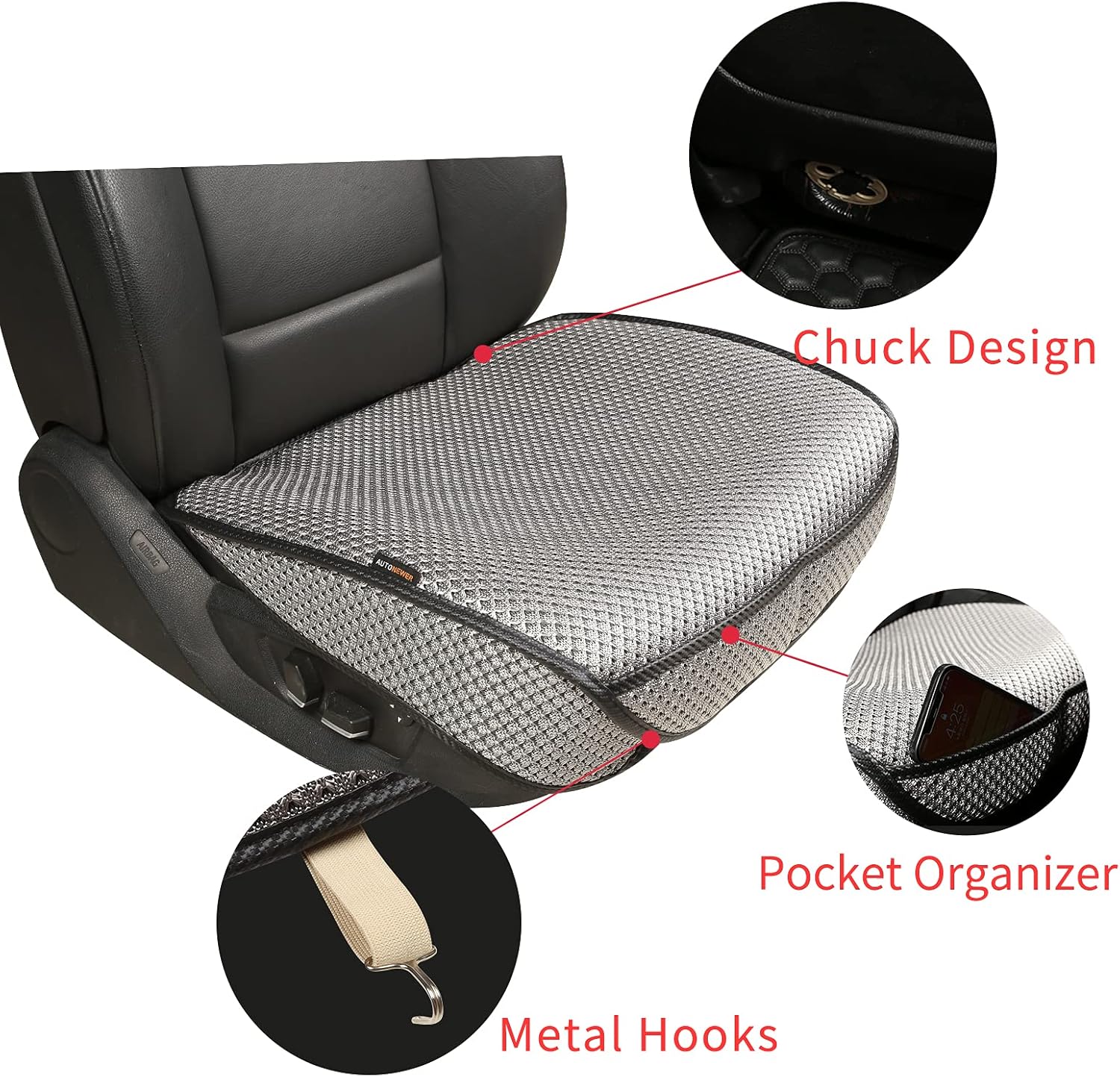 Auto Newer Breathable Universal Four Seasons Car Seat Covers，Luxury Car Seat Cushion ，Protectors for Front Seat Bottoms,Compatible with 95% Vehicles， Fit for Cars Truck SUV (Grey1PCS)
