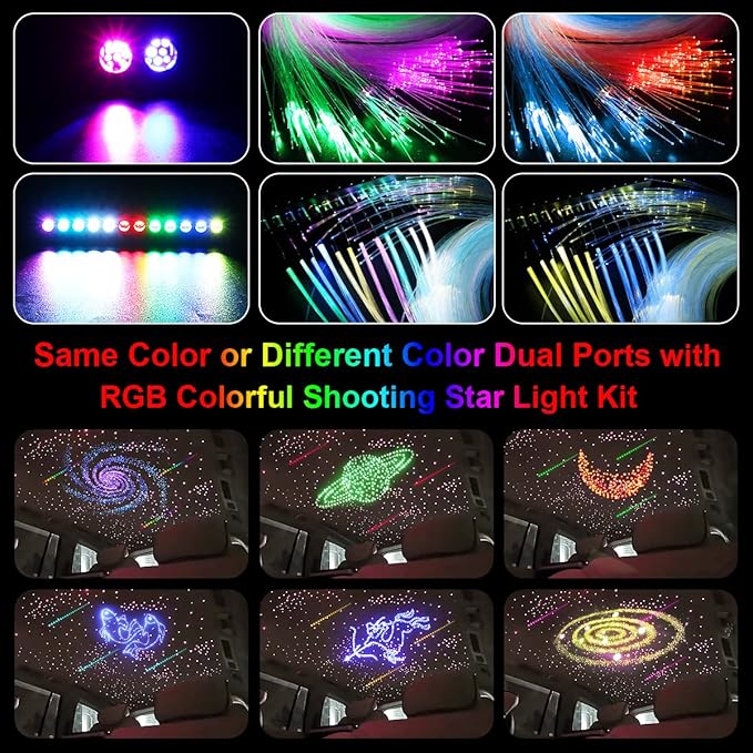 AKEPO 20W Twinkle Dual-Head Dual Color Fiber Optic Lights, Fiber Optic Colorful Meteor Light Kit Sound Activated APP/Remote Control for Car Starlights Headliner/Home 1000pcs 13.1ft/4m Fiber Strands