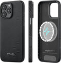 pitaka Case for iPhone 16 Pro Max, 6.9" - MagSafe Compatible, Shockproof, 600D Aramid Fiber & TPU Combined [Military Grade Protective Case - Black/Grey (Twill)]