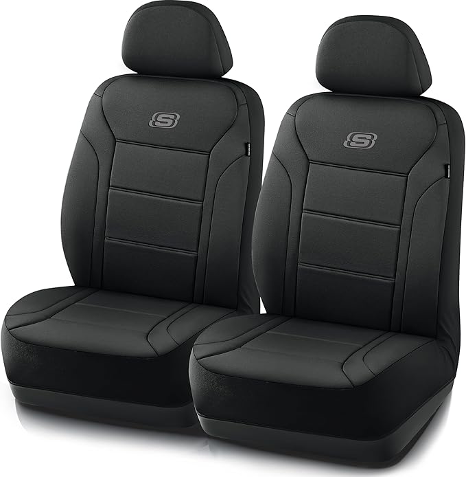 Skechers Memory Foam Car Seat Covers, Lycra Fabric Seat Cover, Car Seat Covers Front Seats Airbag Compatible, Automotive Comfort Protection for Most Cars, Trucks, SUVs, Black