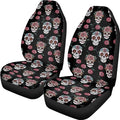 Goth Skull Rose Seat Covers for Car, Universal Stretchy Cars Front Seat Protectors Cover, Men Women Car Accessories Decoration Saddle Blanket for Bucket Seat, Set of 2