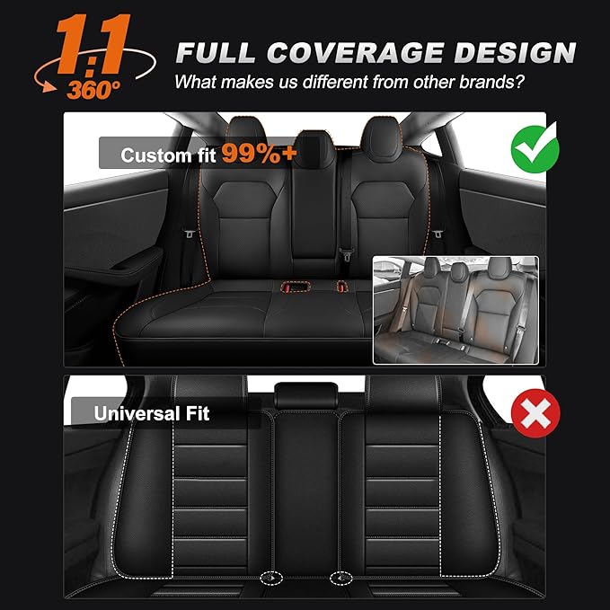 AOMSAZTO Car Seat Cover Fit for Tesla Model 3 2024 2025 (Not for Performance) - Full Set Black Seat Covers(with Armrest Cover)