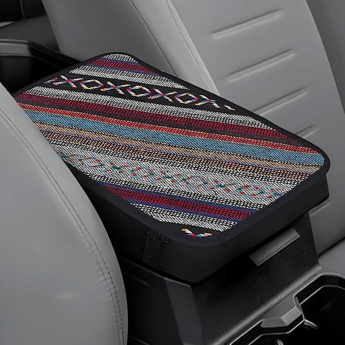 Bohemian Universal Armrest Cover Pad, Car Center Console Cushion, Boho Ethnic Style Auto Armrest Decorative Pad with Elastic Straps, Car Arm Rest Cover Protector for Vehicles (Armrest Cover-A)
