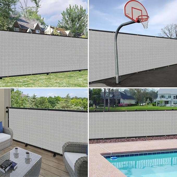 Windscreen4less Privacy Fence Screen Heavy Duty Windscreen Fencing Mesh Fabric Shade Net Cover with Brass Grommtes for Outdoor Wall Garden Yard Pool Deck, 8'x164' Light Gray