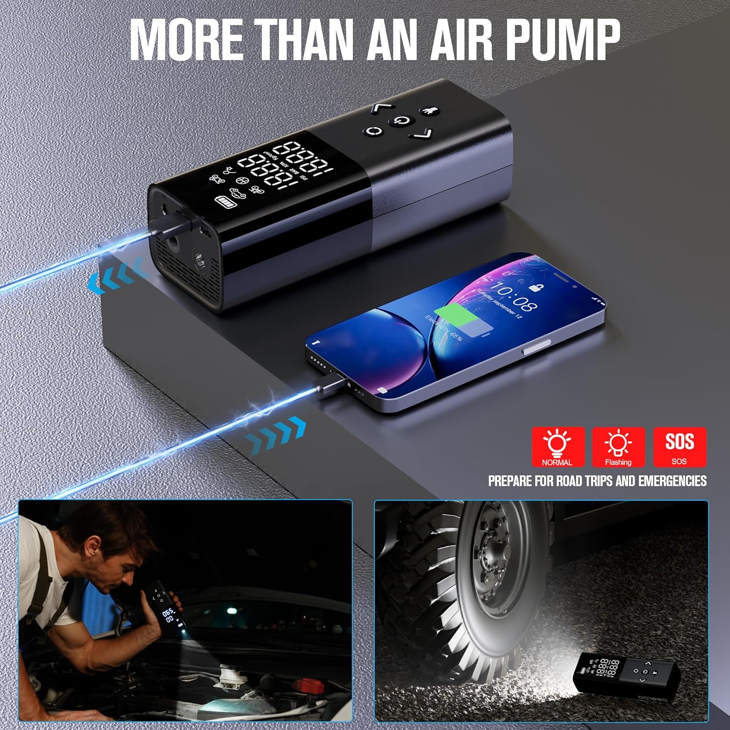 GOOLOO AP150 Tire Inflator Portable Air Compressor, 2X Faster 150PSI Cordless Air Pump for Car Tires with Auto-Shutoff, Portable Tire Pump with Digital Pressure Gauge for Car, Motorcycle,Bike, Ball
