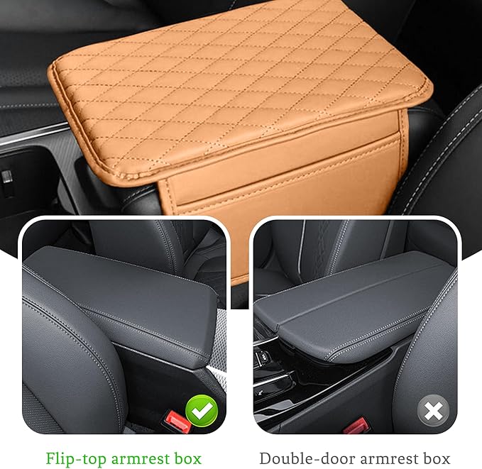 Car Center Console Cover, Universal Center Console Protector Pad with Soft Microfiber Leather & 2 Storage Pockets, Non-Slip Cushion for Car SUV Truck Interior Accessories (Orange)