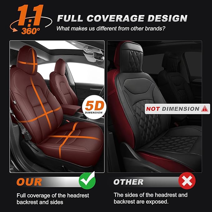 AOMSAZTO Car Seat Cover for Tesla Model 3 2017 2018 2019 2020 2021 2022 2023 Customized Faux Leather Seat Covers - Full Set Wine Red