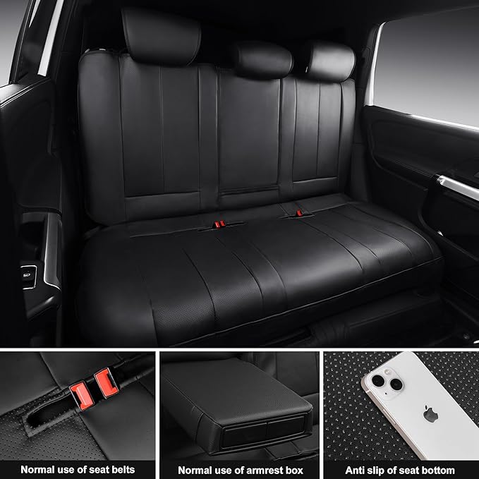 CAR PASS Nappa Leather Car Seat Covers Full Set, Water Resistant 3D Foam Faux Leather Seat Covers with Lumbar Support, Automotive Seat Covers 5 Seats Comfort & Universal Fit for Cars SUV Truck, Black