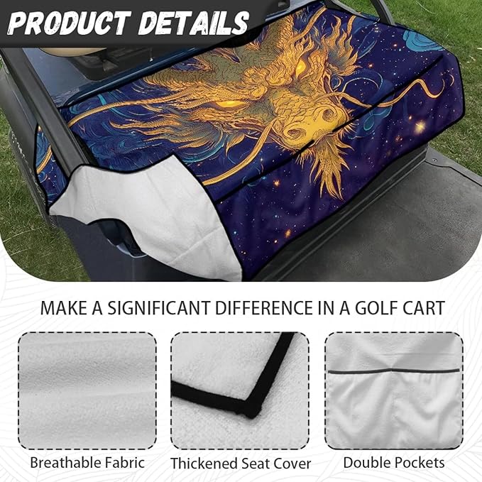Biyejit Golf Cart Seat Covers with 4 Pockets Golf Cart Seat Towel Blanket Fits 2-Seat Golf Carts, Golf Cart Accessories