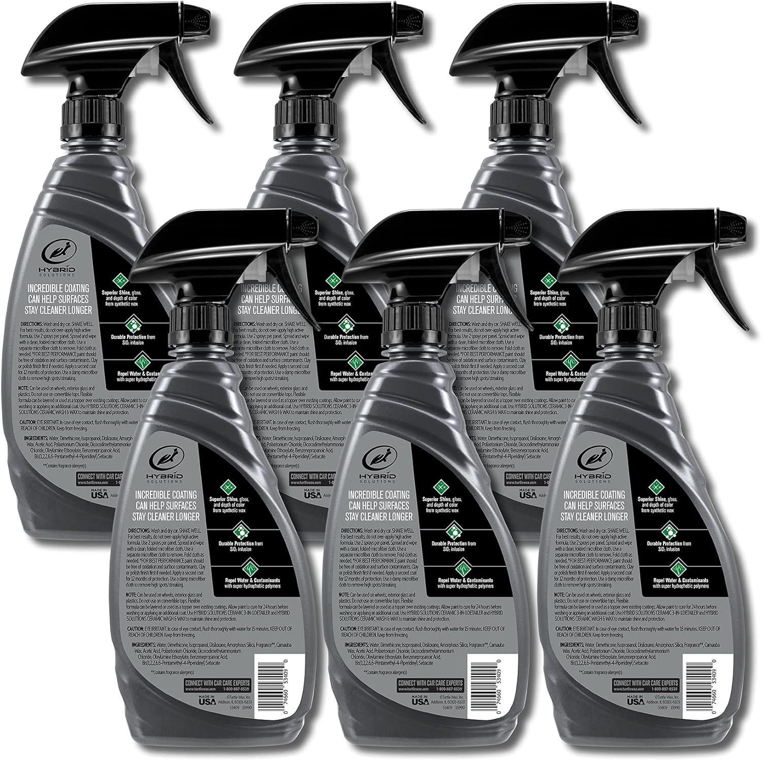 Turtle Wax 53409-6PK Hybrid Solutions Ceramic Spray Coating, Incredible Shine and Protection for Car Paint, Extreme Water Beading, Safe for Cars, Trucks, Motorcycles, RV's and More, 16 oz. (Pack of 6)