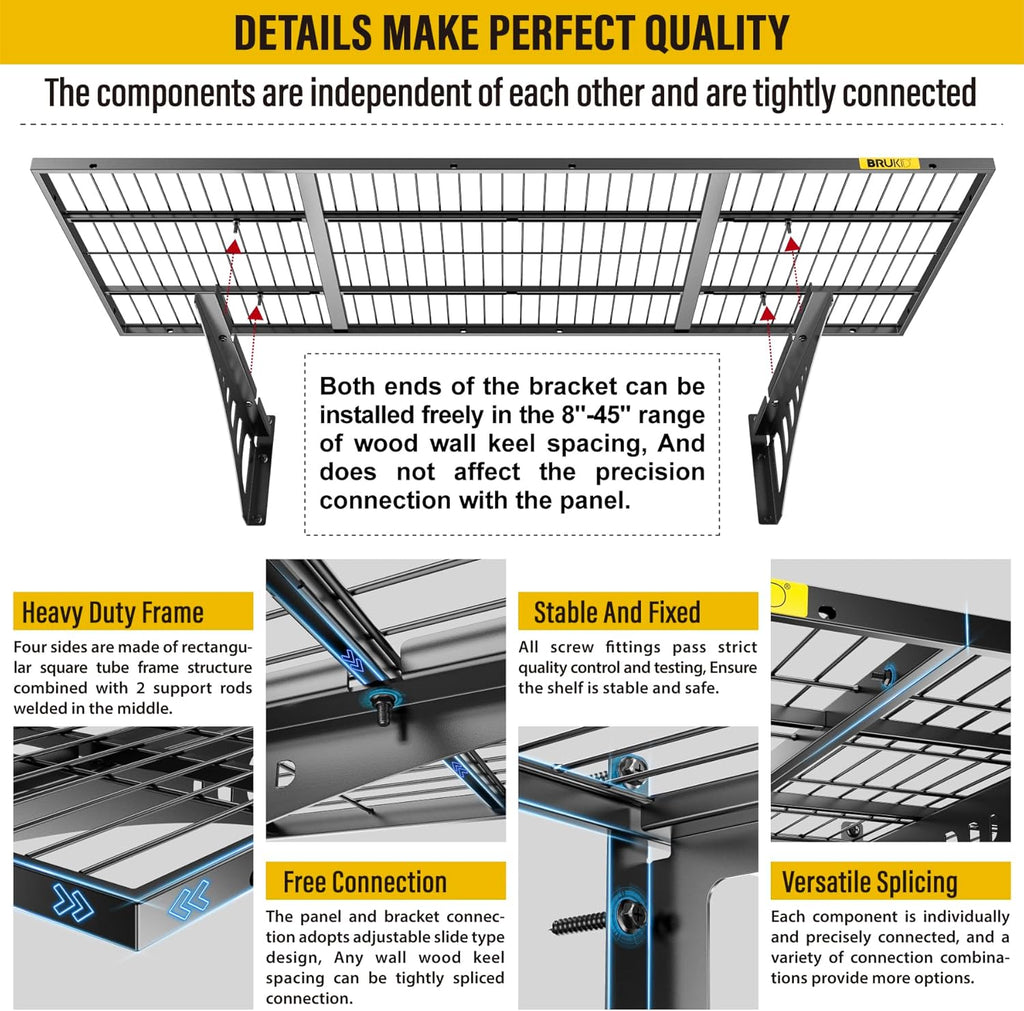 1.64x4ft Adjustable Rail Wall Garage Storage Shelf, for Tool Room, Storage Room, Store Supermarket Wall Storage Shelving Rack (2 Pack-Black)