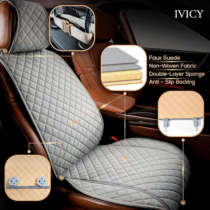 IVICY Faux Suede Front Car Seat Cover – Durable, Non-Slip Seat Protector for Cars – 1 Unit, Light Gray