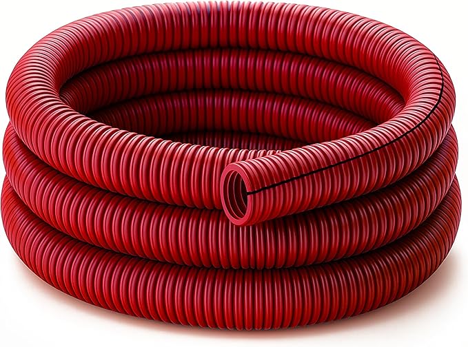 Electriduct Split Wire Loom Tubing Polyethylene Corrugated Flexible Conduit - 1/4" Nominal Size - 10 Feet - Red