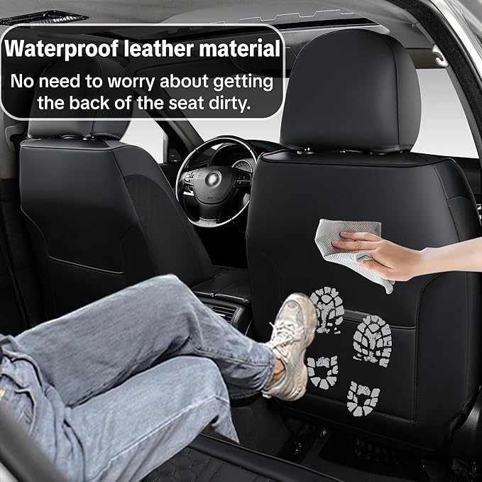 Black Car Seat Covers for Ford Bronco Sport 2021-2025 Car Seat Cover, Leather, 5 Piece Full Set, with Lumbar Support, Anti-Slip, Suitable for All Seasons, Beautify The Interior of Old Cars