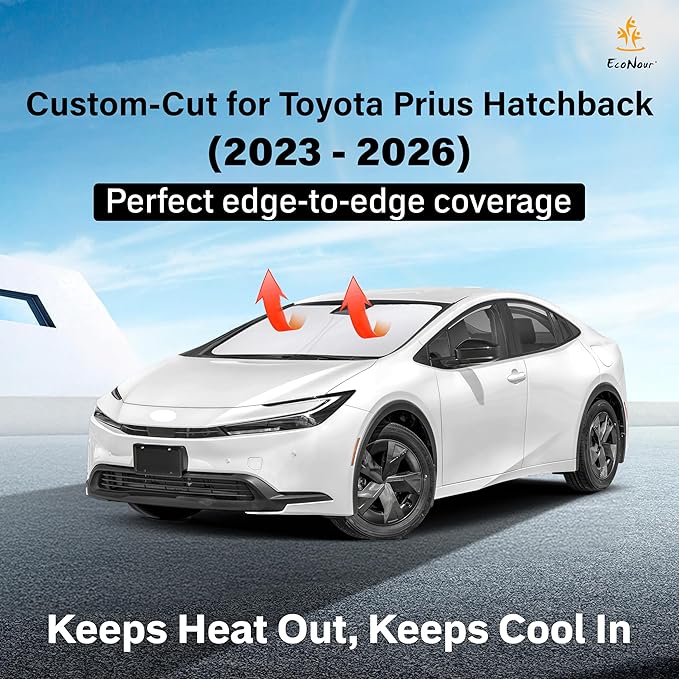 EcoNour Windshield Sunshade Compatible for Toyota Prius Hatchback 2023-2024 2025 2026, Sun Visor for Front Windshield & Window Sun Shade Cover, UV Heat Blocker & Protector, Car Accessories