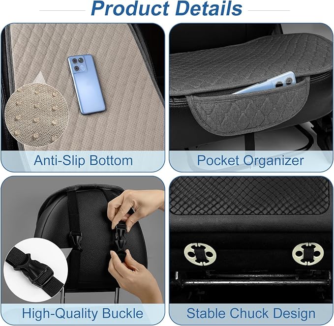 1 Pack Linen Car Seat Cover Front Seat Covers Soft & Breathable Front Premium Covers with Non-Slip Protector Universal Fits Most Automotive, Vans, SUVs, Trucks (1Pack Dark Grey)