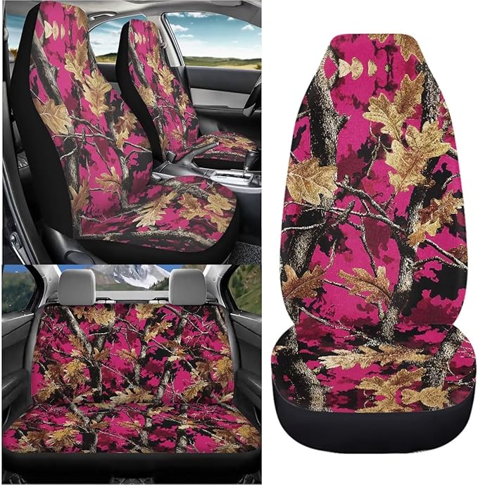 KEIAHUAN Pink Camo Hunting Car Seat Covers Comfort Back and Front Car Seat Protector Auto Interior Accessories Decor Universal Fit for Cars,Trucks,Sedans,SUVs