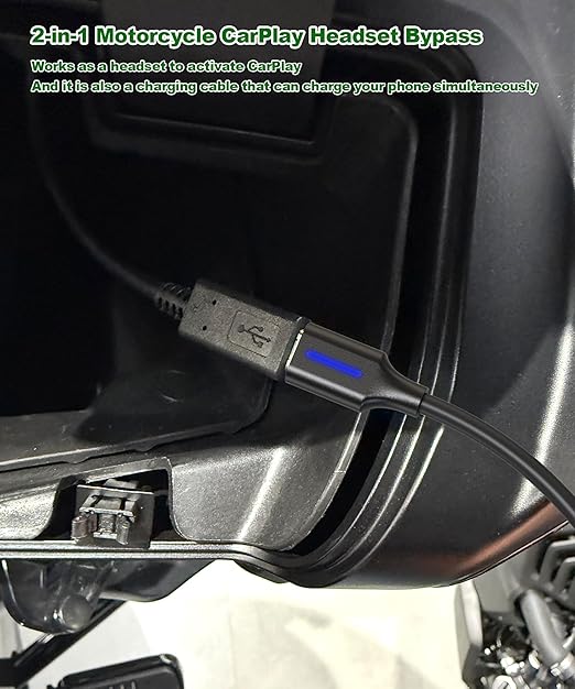 Headset Bypass Activate Cable for Motorcycle CarPlay Activation, USB-A to 8Pin CarPlay Adapter for Motorcycle, Compatible with Harley, Honda Gold Wing, Indian Motorcycles