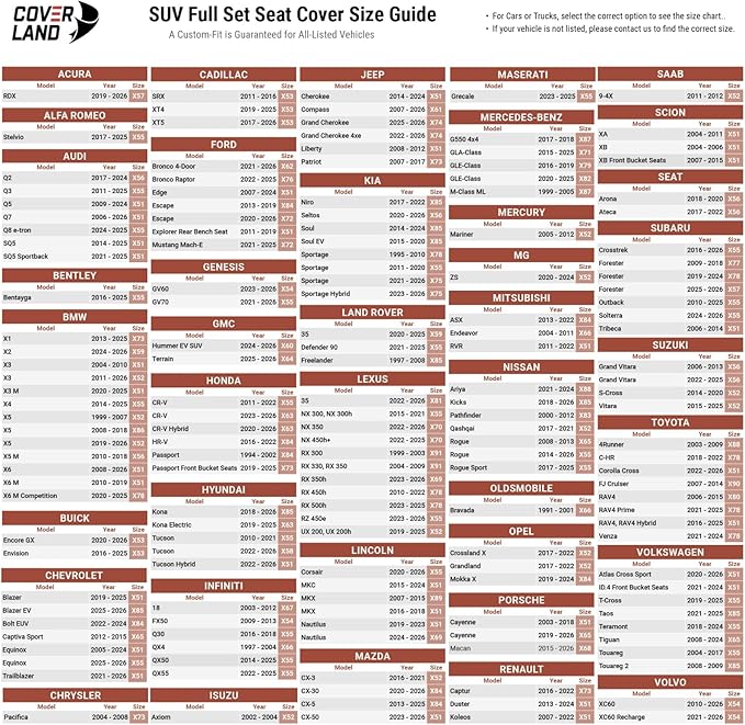 Coverland Custom Fit Car Seat Covers for SUV Compatible with [GV60, FX50, XC60, XC60 Recharge] Premium Water Resistant Leather Non-Slip Interior Protector [Full Set Beige - Size Chart X54]