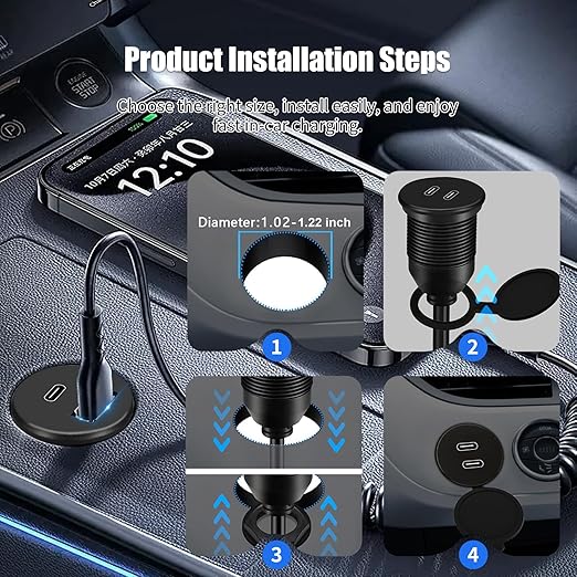 Dual Port USB C 3.0 Male to USB C 3.0 Female Extension Cable,Flush Mount Waterproof Panel Cable for Car,Truck,Boat,Motorcycle Dashboard 3.3ft