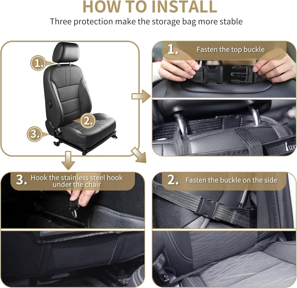 LUCMO Car Backseat Organizer with Touch Screen Tablet Holder-2 Pcs,9 Storage Pockets Car Storage Organizer Protectors Kick Mats Travel Accessories for Kids-Light Blue