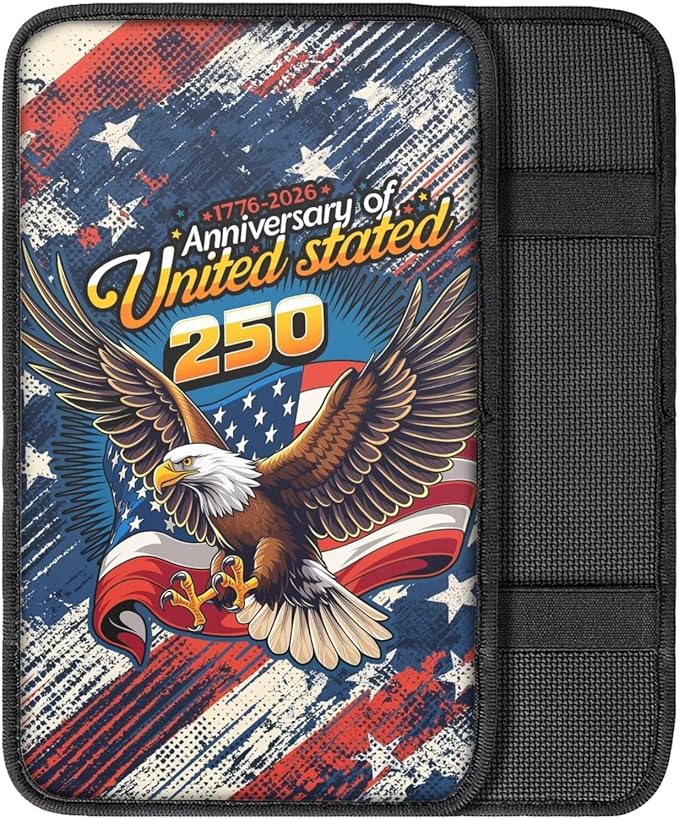 Dreaweet 250th Anniversary Car Center Console Cover Pad Scratch-Resistant & Universal Arm Rest Cover for SUV Sedan Patriotic Eagle Car Accessories Easy to Install