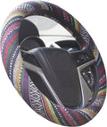 Ethnic Style Coarse Flax Cloth Automotive Steering Wheel Cover Anti Slip and Sweat Absorption Auto Car Wrap Cover (B, 15.25''-16'')