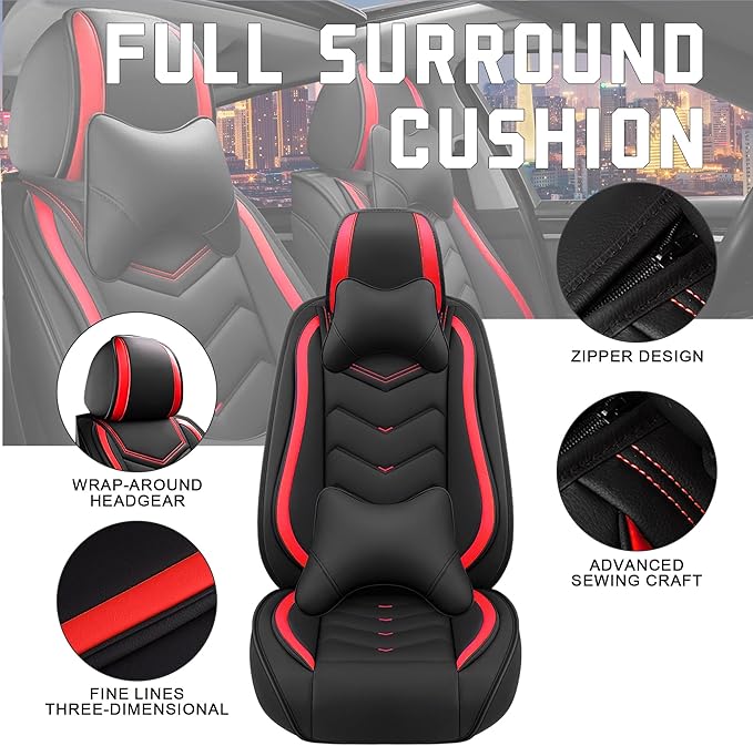 CTDS Car Seat Covers for Nissan Altima 2001-2026, Stylish Sport Seat Cover, Premium Nappa Leather Car Seat Cover. Automobile Seat Covers Sets.(Luxury 5 Seats/Black Red)