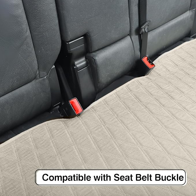 Universal Auto Faux Linen Back Car Seat Cover Beige - Breathable Rear Seat Protector with Non-Slip Bottom Size M - Diamond Stitched Bench Seats Cushion for Vehicles Cars Van SUV Truck