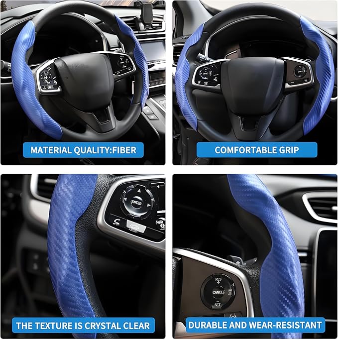 2 Pc Car Carbon Fiber Steering Wheel Cover, Anti-Skid & Scratch-Proof Ultra Thin Steering Wheel Cover Protector Men/Women,100% Universal Fit Steering Wheel,Car Accessories Gifts