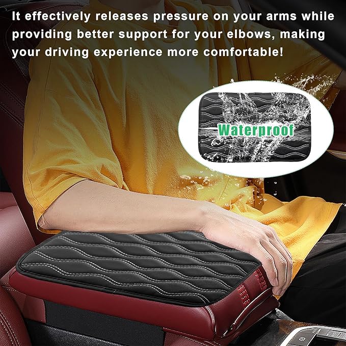 Car Center Console Pad, Waterproof Auto Armrest Seat Box Cover, PU Leather Arm Rest Protector Cushion Pad, Universal Vehicle Interior Protection Accessories for Car SUV (Black & White)
