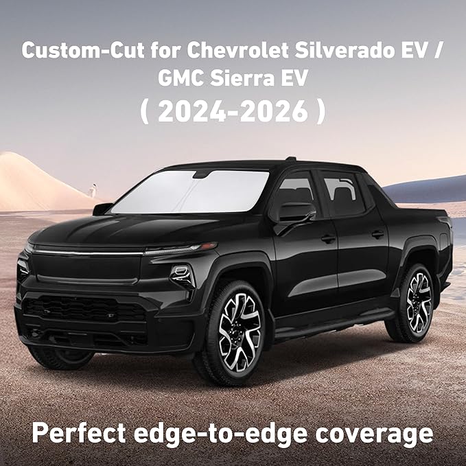 EcoNour Windshield Sunshade Compatible for Chevrolet Silverado EV/GMC Sierra EV 2024 2025 2026, Sun Visor for Front Windshield & Window Sun Shade Cover, UV Heat Blocker & Protector, Car Accessories