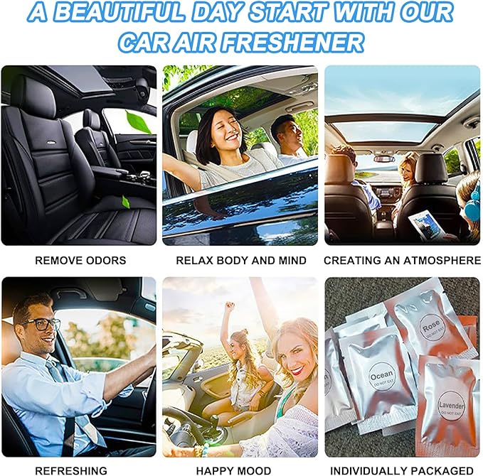 24 Pack Ocean & Lemon Car Air Freshener Refills, Car Air Vent Clip Freshener Replacement Pads, Solid Fragrance Scent Refill Tablets