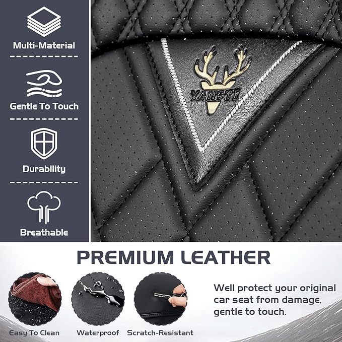 Truck Seat Covers for Ford F150 2009-2026, Waterproof Premium Leather Full Coverage Car Seat Covers, Muscle Sport Style Auto Interior Seat Cover Sets (Full Set/Black Red)