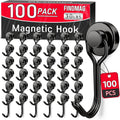 FINDMAG 100 Pack Magnetic Hooks, 30 LB+ Magnetic Hooks for Cruise Cabins, Strong Rare Earth Magets with Hooks for Refrigerator, Magnetic Hanger for Office, Kitchen, Bathroom, Garden, Beach, Black