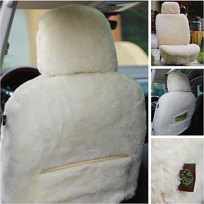 SHEEPSKIN ELITE Premium Sheepskin Car Seat Cover - All Season Comfort and Protection, Easy Installation (56" x 23", Beige Color)