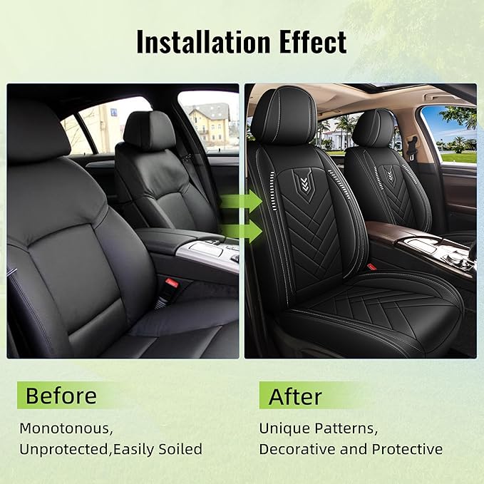 AOMSAZTO Front Seat Covers Fit for 500L 2016-2023 Waterproof Faux Leather Car Seat Cover Compatible with Airbag(2PCS Front, Black)