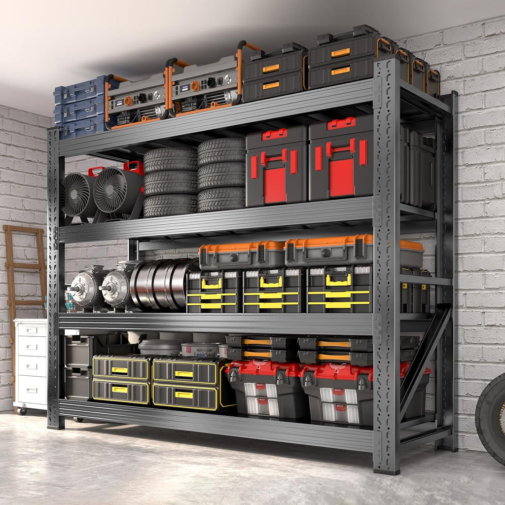 Metal Garage Shelving Heavy Duty, 4-Tier Adjustable Wire Storage Garage Shelves, 6000 LBS Loads Industrial Shelving Units for Garages, Warehouses, Kitchen, Black, 59" W x 24" D x 59" H,4 Pack