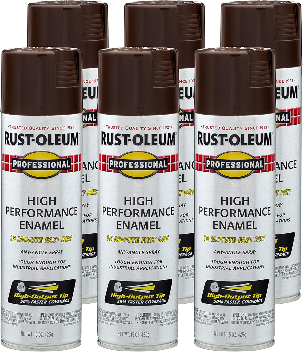 Rust-Oleum 7548838-6PK Professional High Performance Enamel Spray Paint, 15 Oz, Gloss Dark Brown, 6 Pack